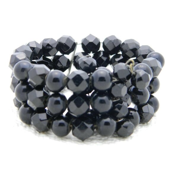 Silver Tone Black Faceted Crystal Glass Bracelet - Picture 1 of 4